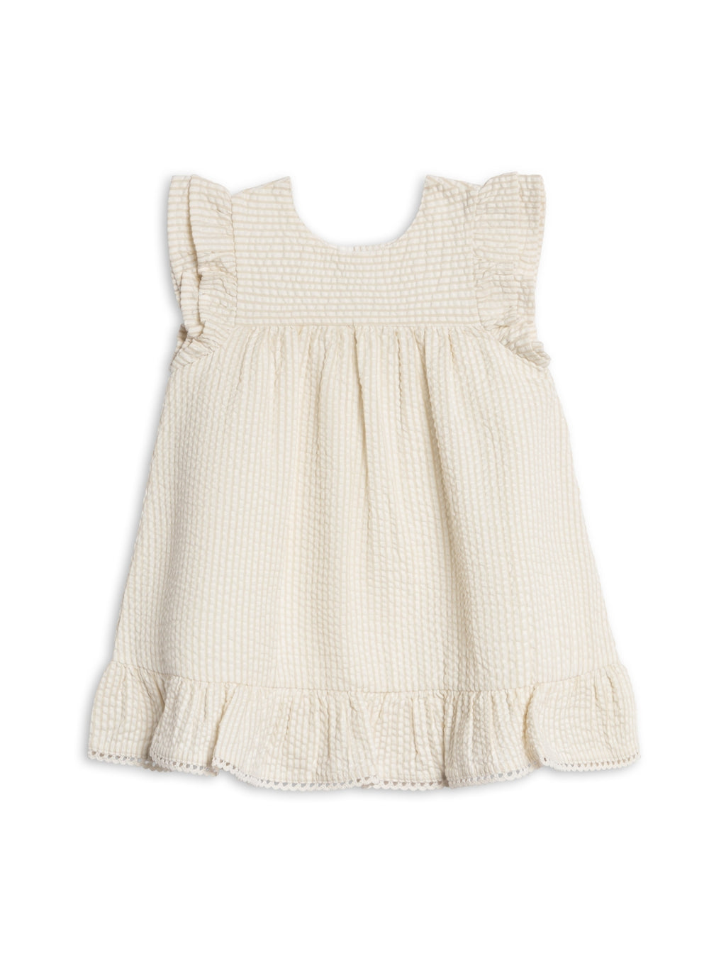 Lorena Seersucker Double Ruffle Sleeve Dress - Dune Stripe