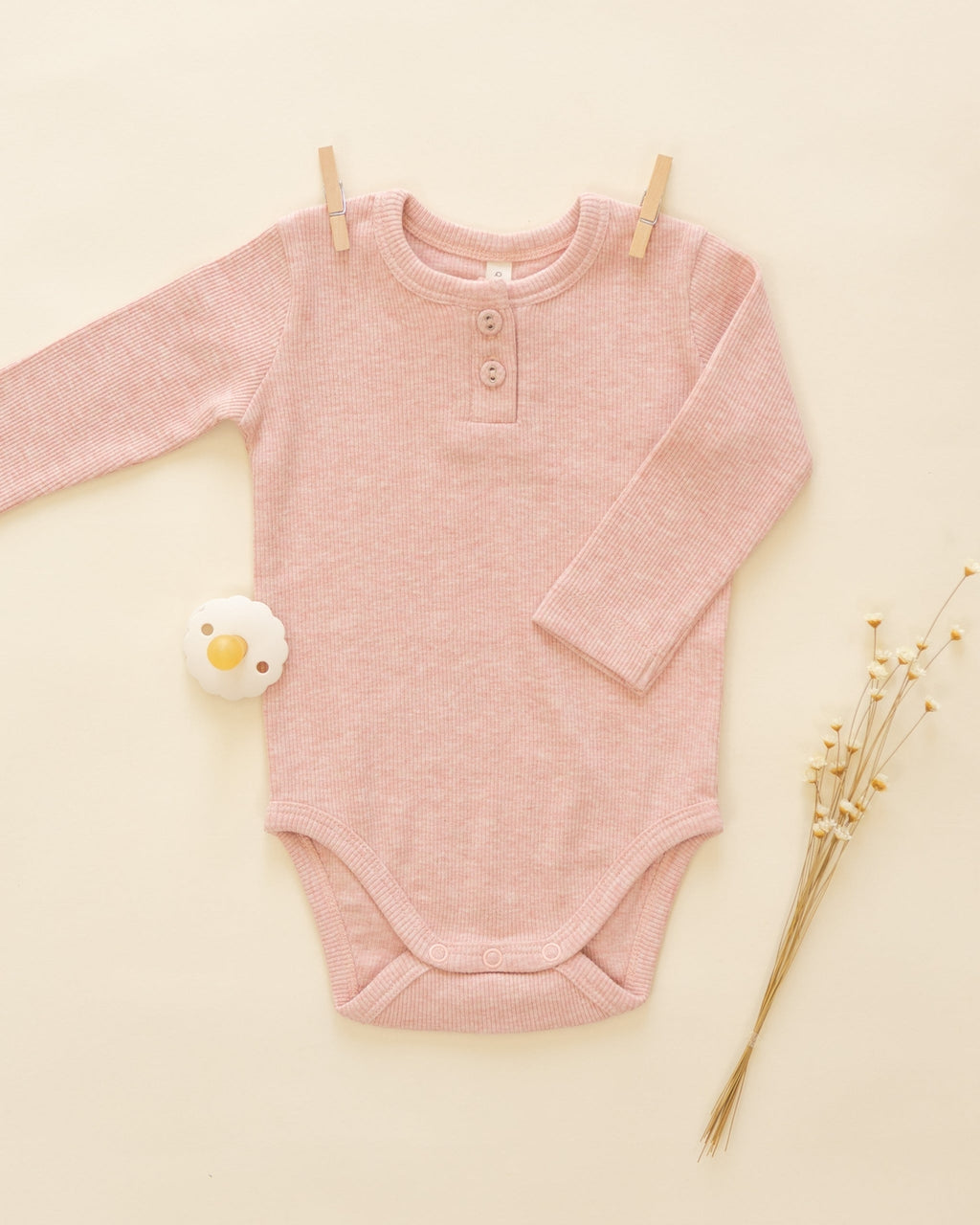 Ribbed Long Sleeve Onesie - Rose