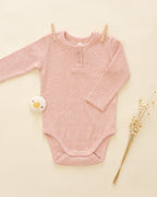 Ribbed Long Sleeve Onesie - Rose