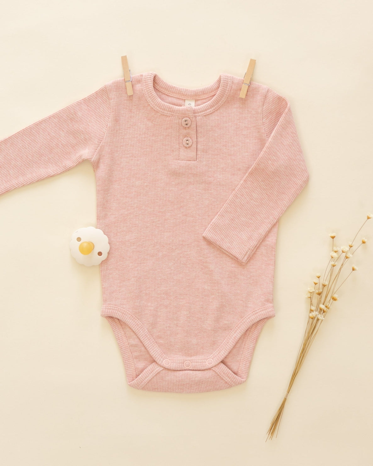 Ribbed Long Sleeve Onesie - Rose