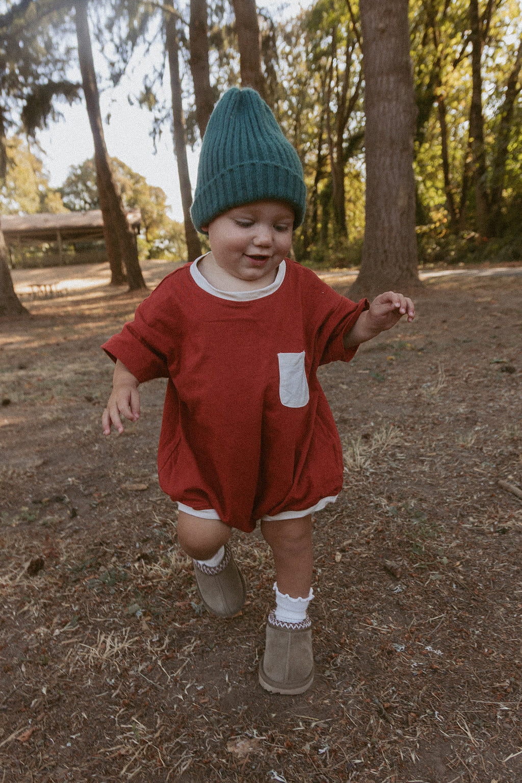 Cory Pocket Romper in Clay Red