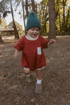 Cory Pocket Romper in Clay Red