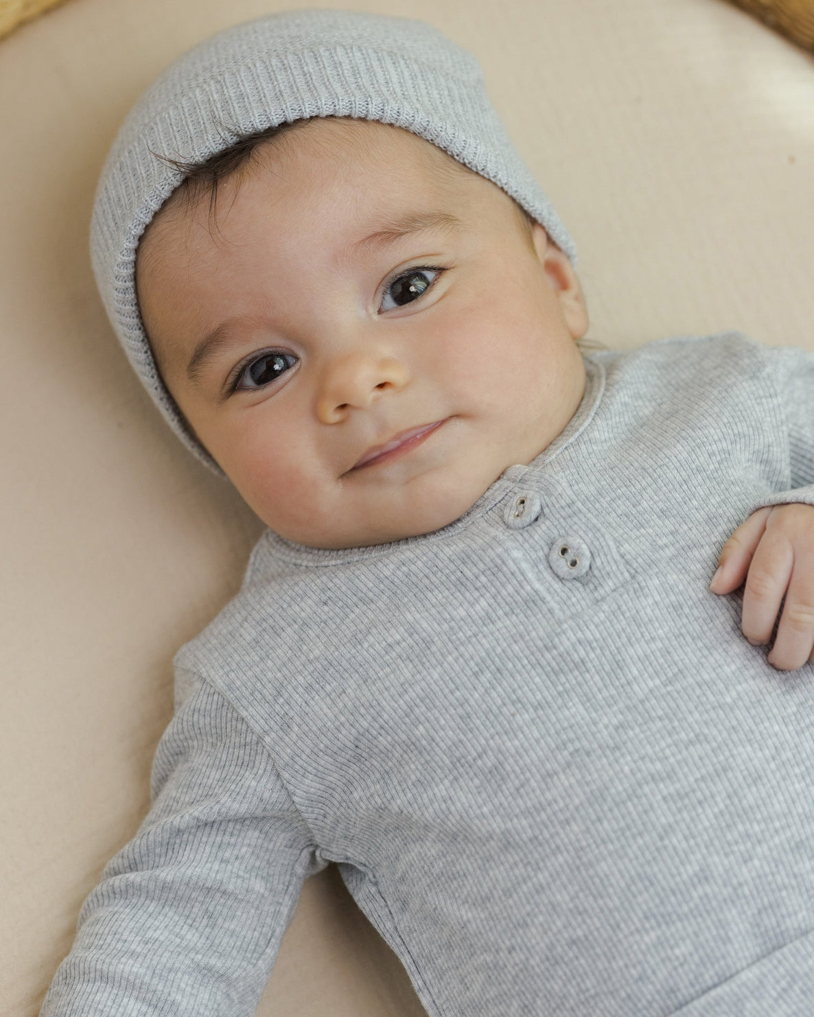Ribbed Long Sleeve Onesie - Dusty Blue