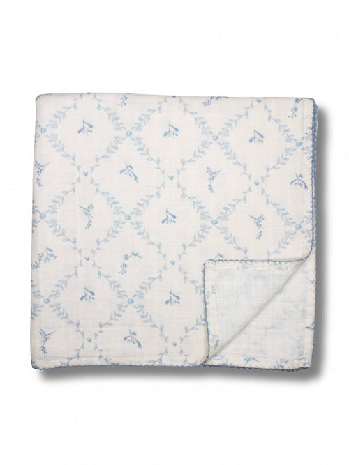Organic Muslin Blanket in Blue Lattice