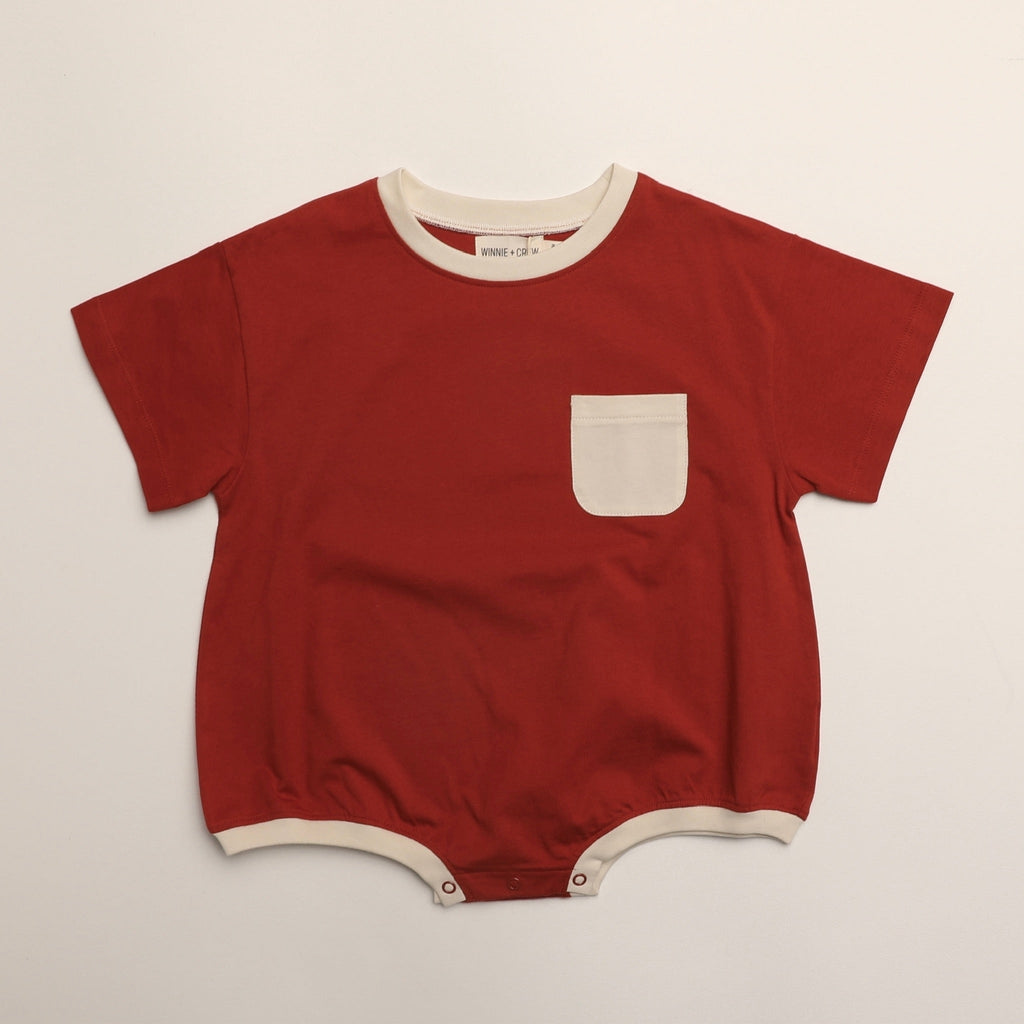 Cory Pocket Romper in Clay Red