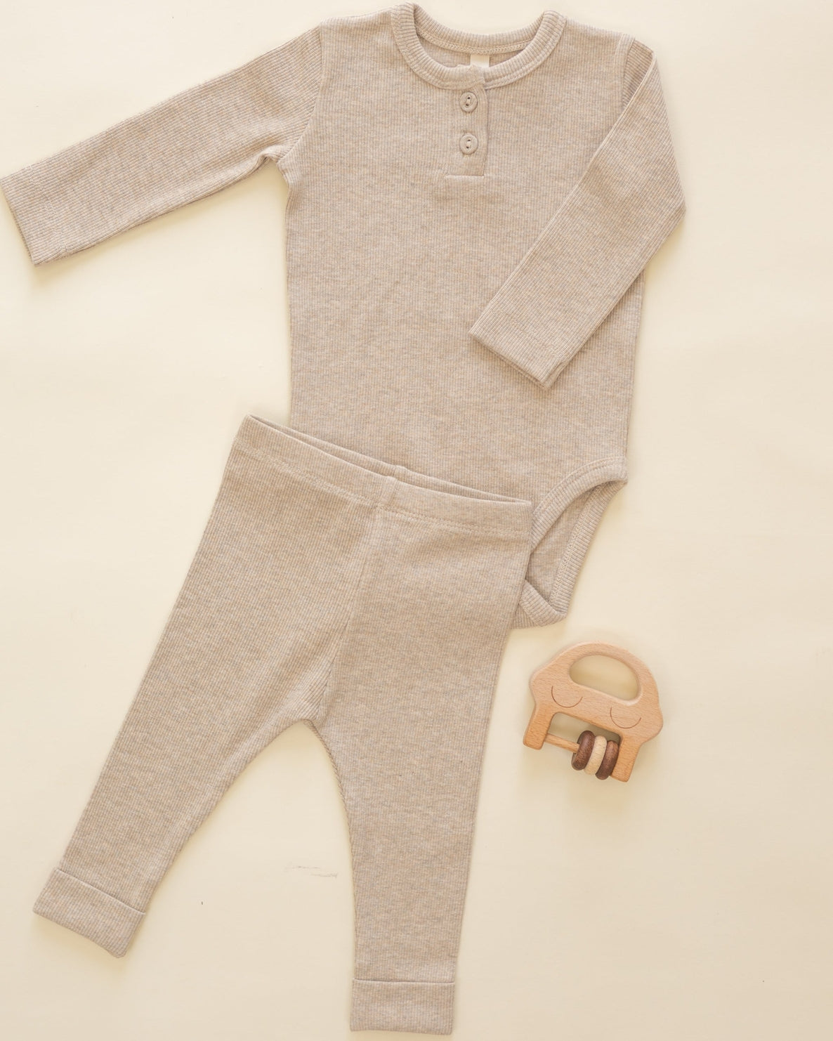 Ribbed Long Sleeve Onesie - Taupe