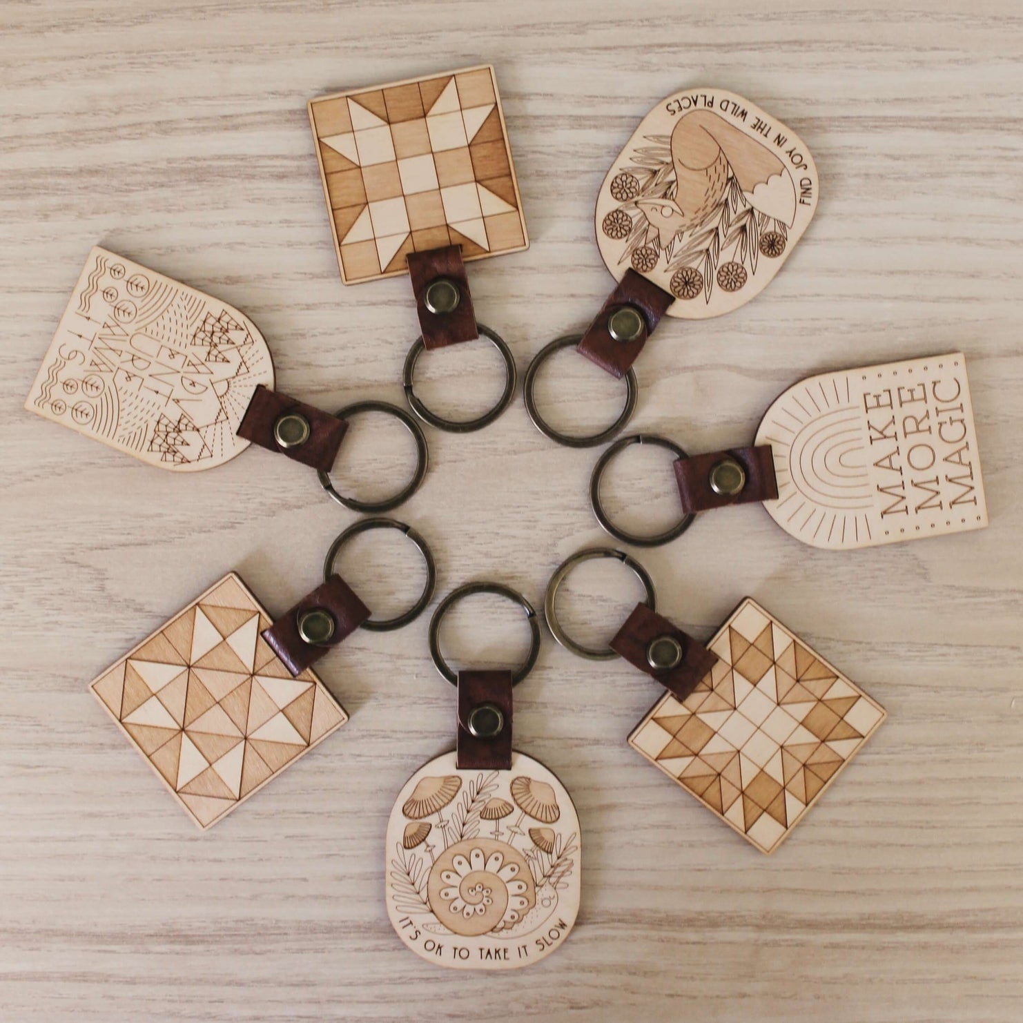 Wood Keychain - Quilt Block 2