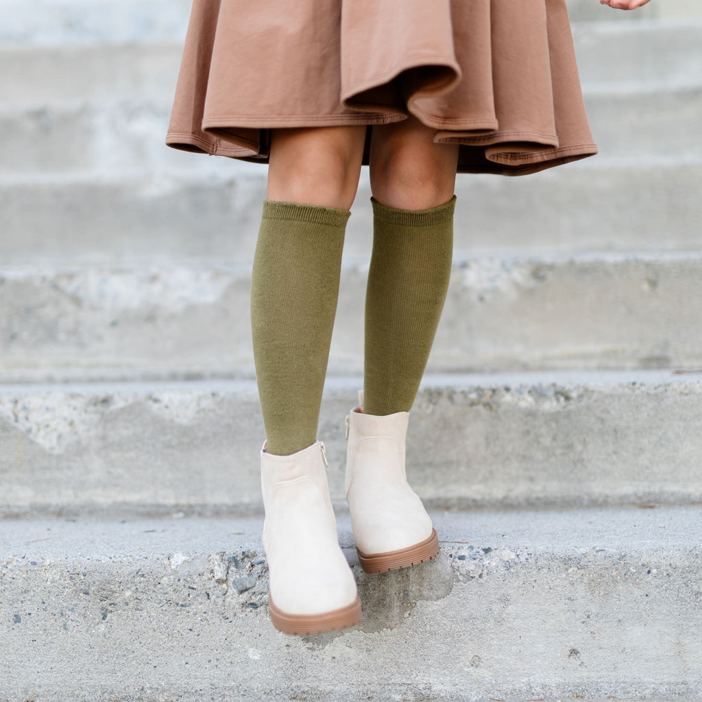 Olive Scalloped Knee High Socks