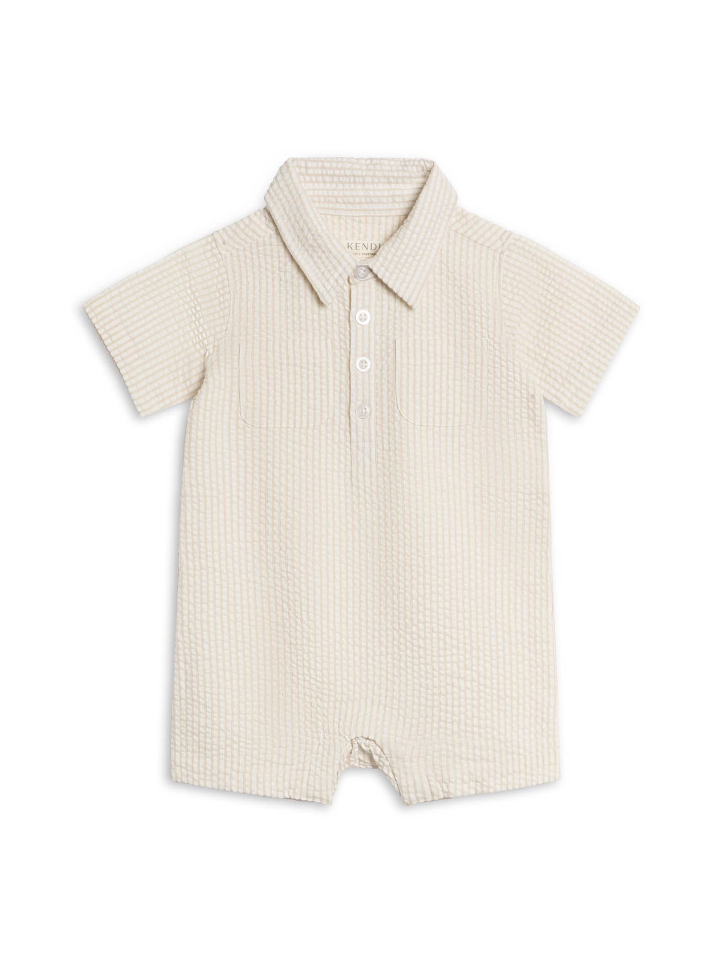 Mato Seersucker Collared Romper - Dune Stripe