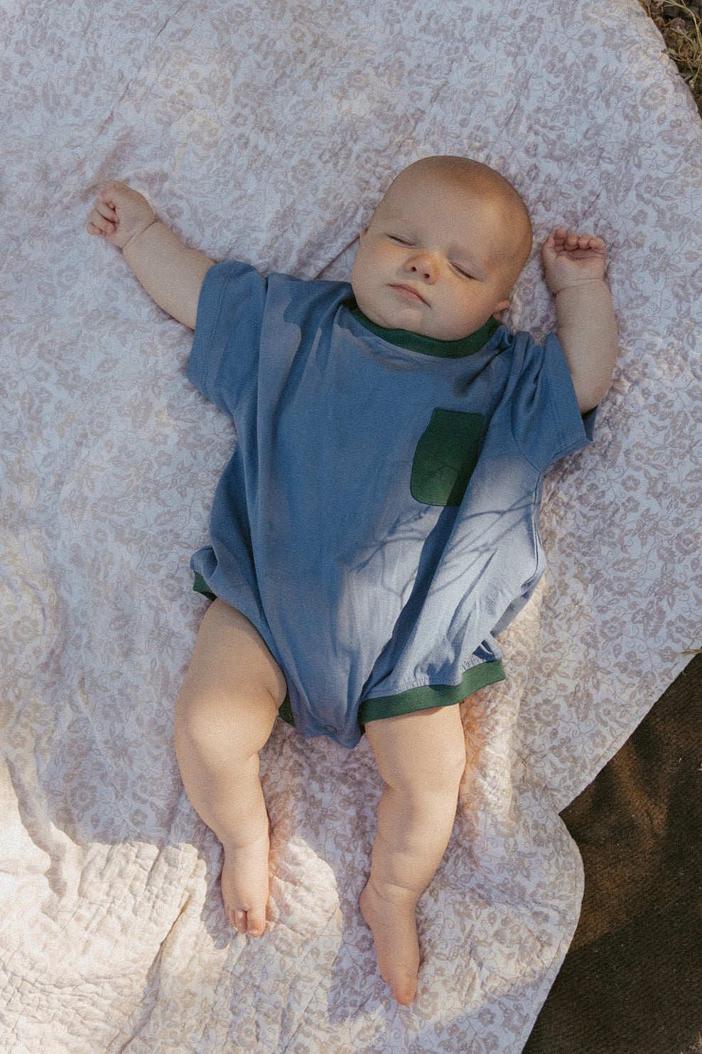 Cory Pocket Romper in Stone Blue