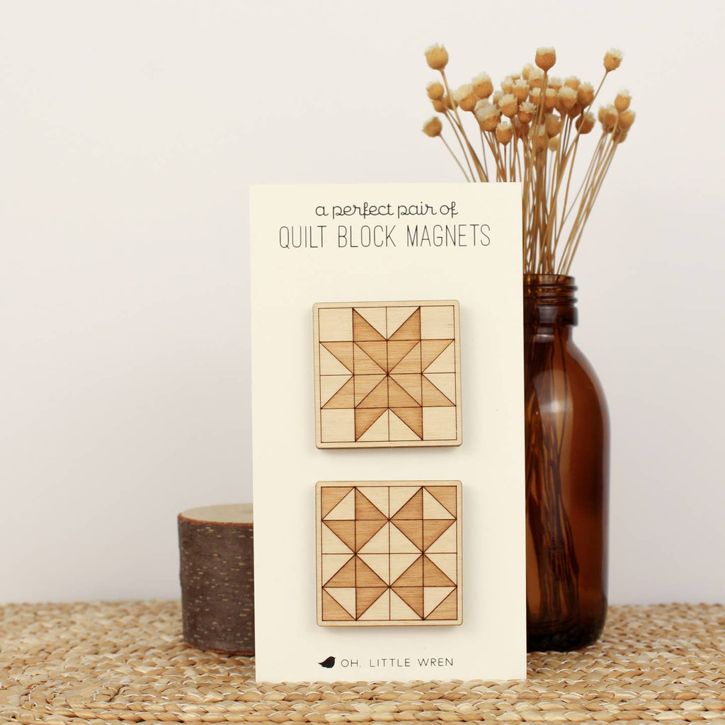 Wood Quilt Block Magnet Pair