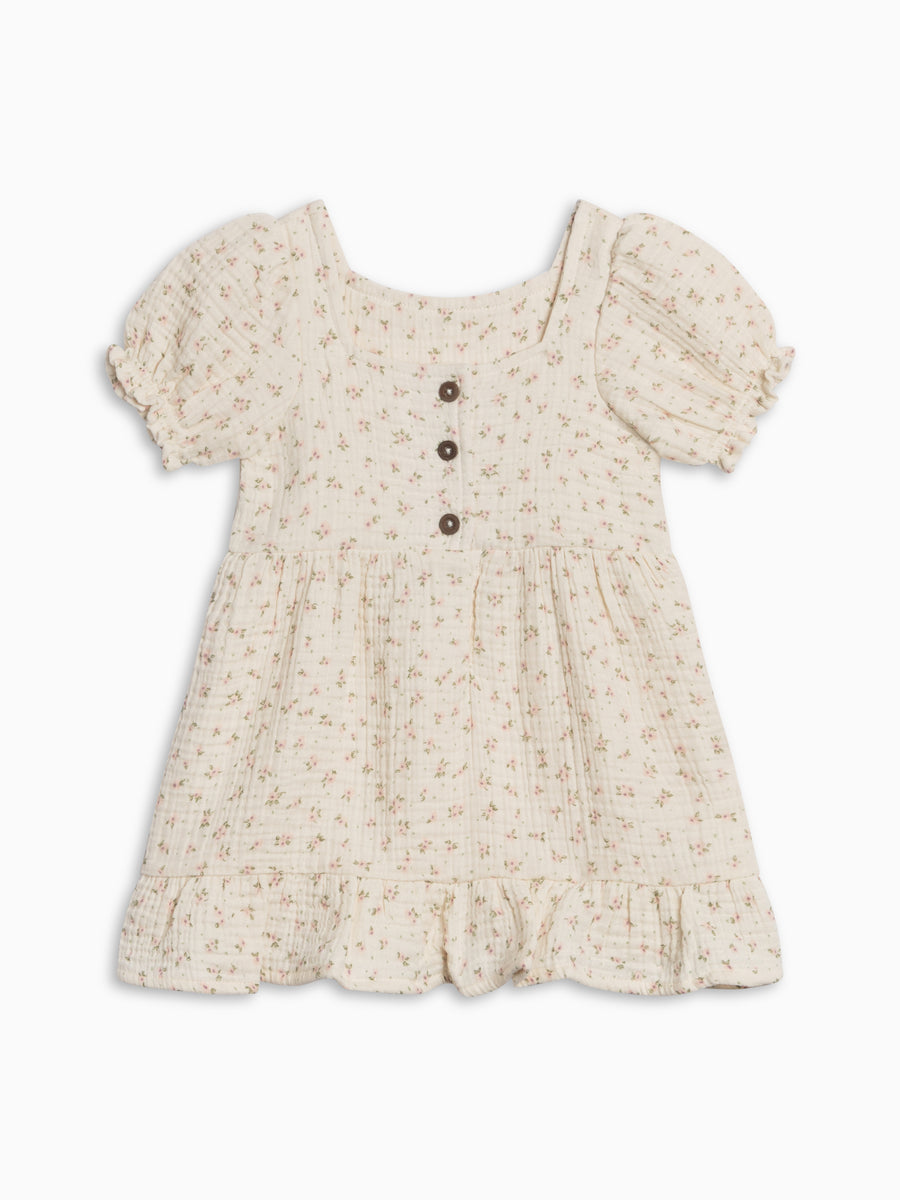 Celine Muslin Square Neck Dress - Camellia Floral / Shell + Fern