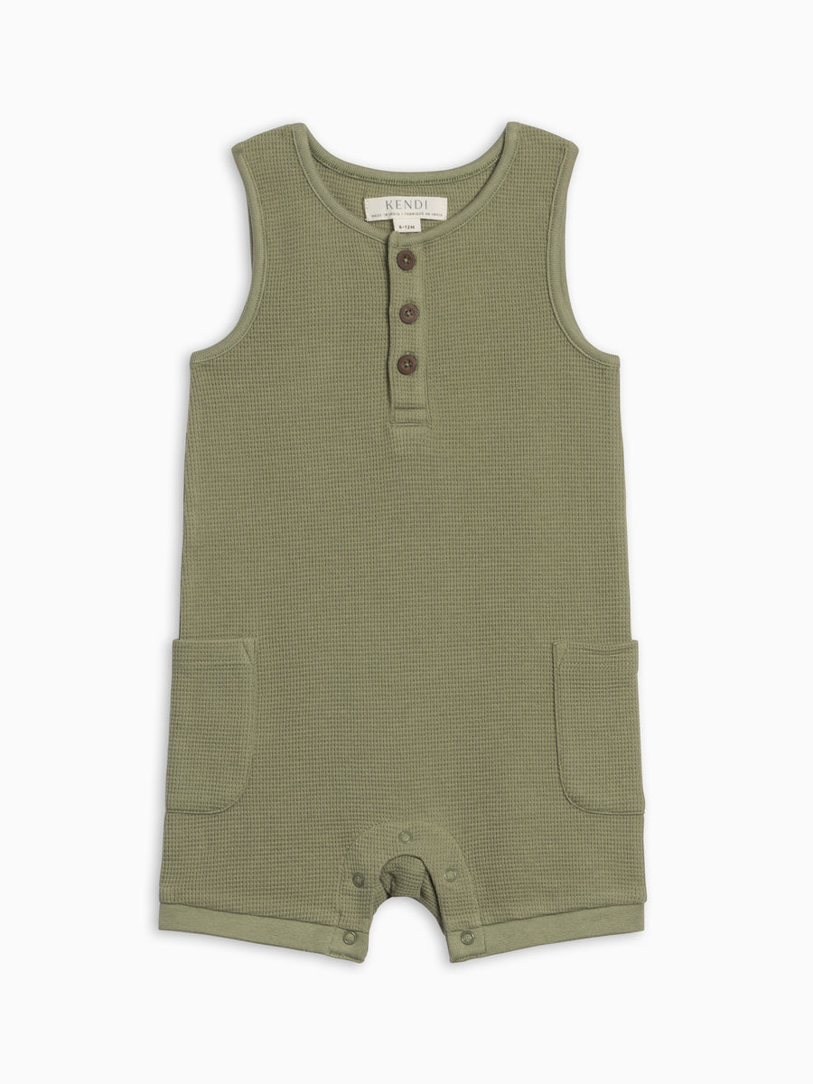 Percy Waffle Short Romper - Fern