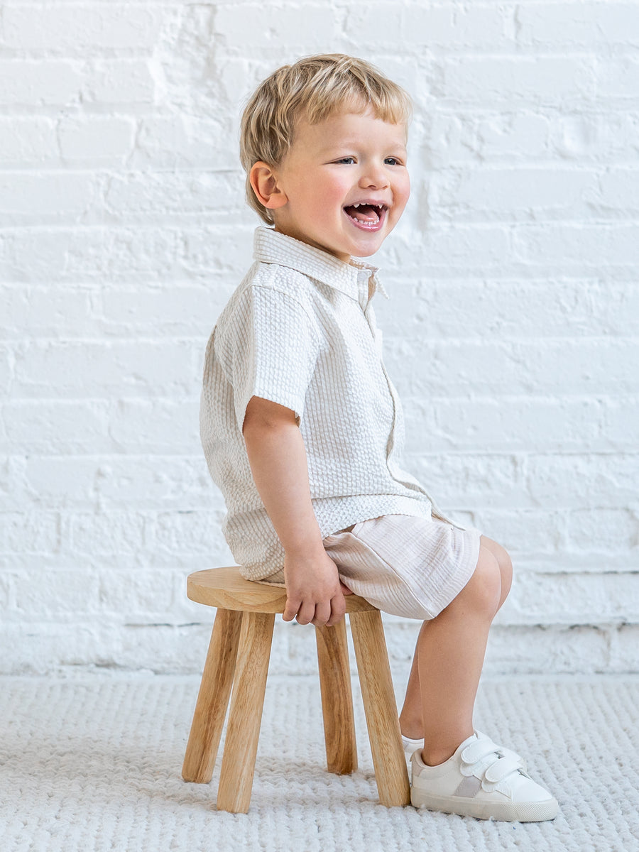 Landon Seersucker Collared Button Down Shirt - Dune Stripe