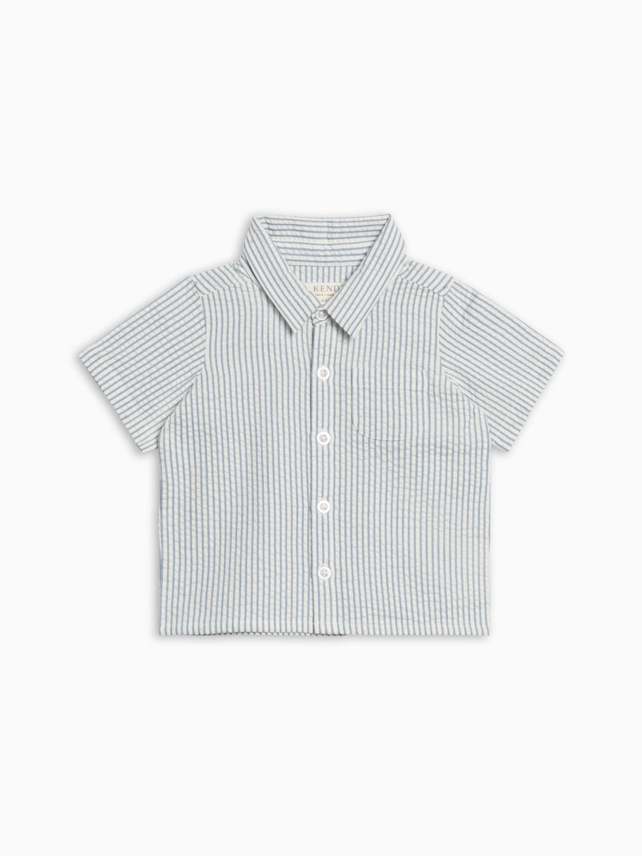 Landon Seersucker Collared Button Down Shirt - Shore Stripe / Sea