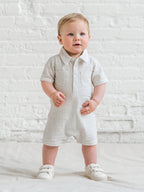 Mato Seersucker Collared Romper - Dune Stripe