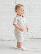 Mato Seersucker Collared Romper - Dune Stripe