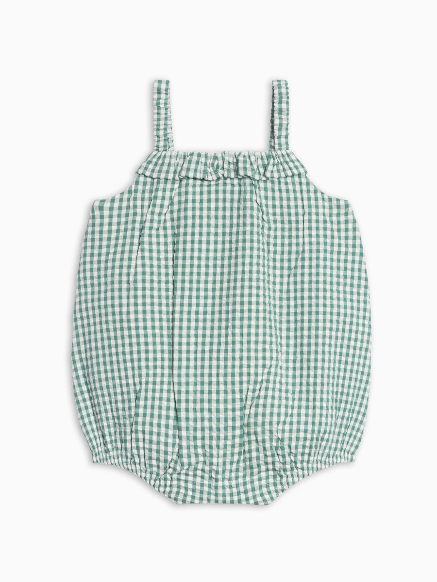 Rosalie Seersucker Ruffle Bubble Romper - Laguna Gingham