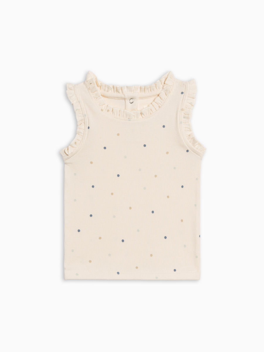 Cindy Ribbed Ruffle Tank - Mini Dot / Sea + Dune