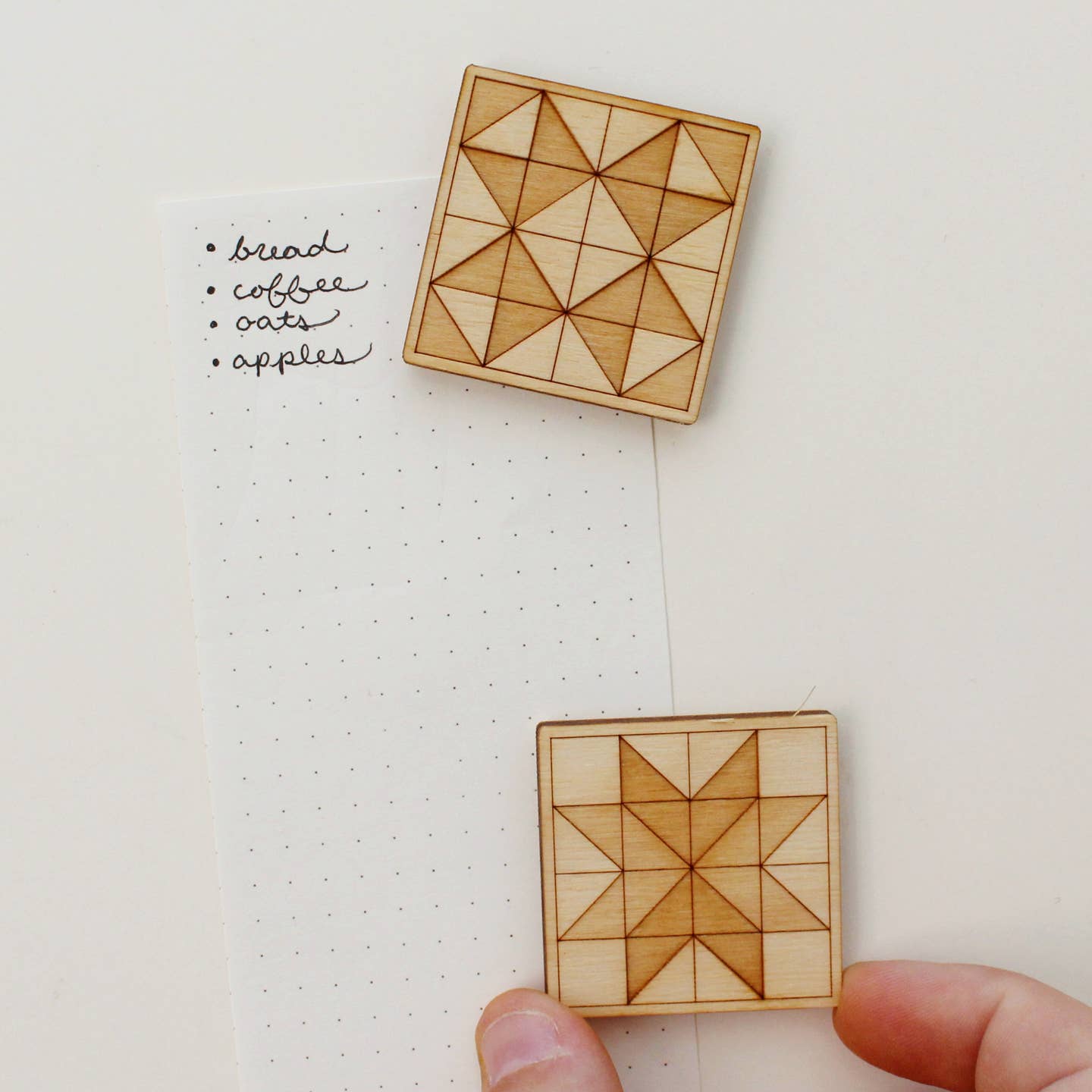 Wood Quilt Block Magnet Pair