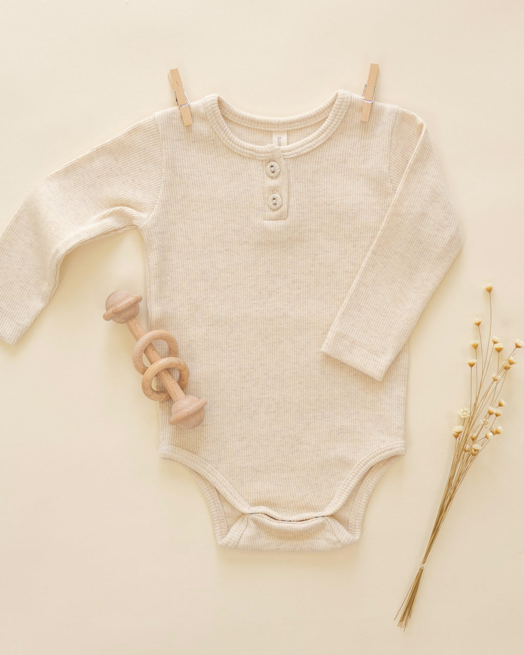 Ribbed Long Sleeve Onesie - Oatmeal