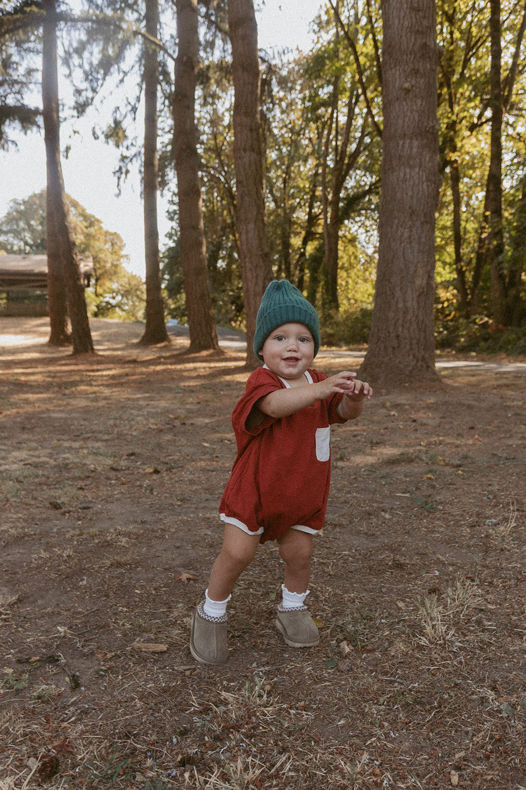 Cory Pocket Romper in Clay Red