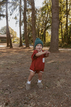Cory Pocket Romper in Clay Red