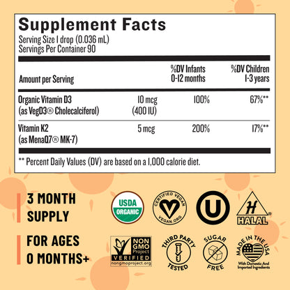 Organic Baby and Toddler D3 & K2 Drops