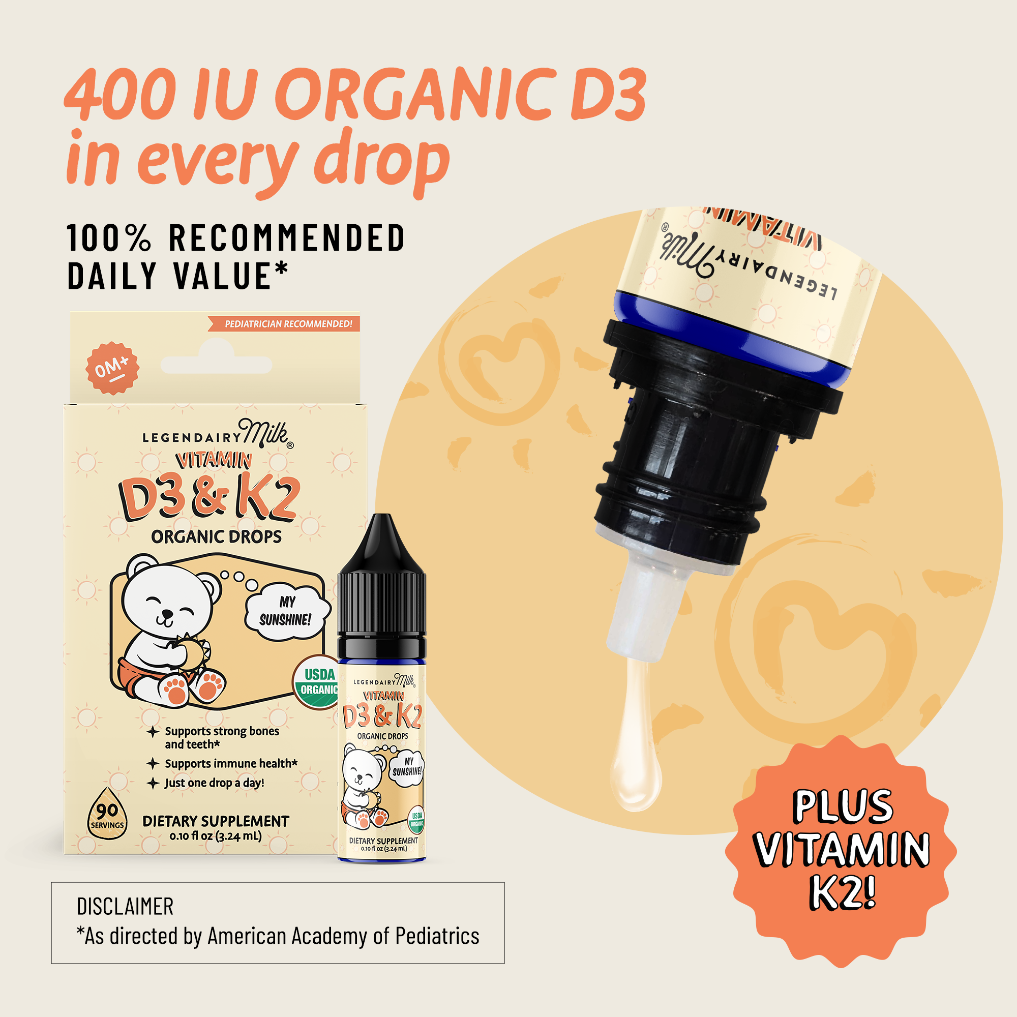 Organic Baby and Toddler D3 & K2 Drops