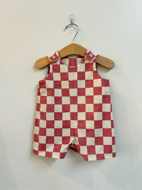 Romper and Hat Set in Brick Check