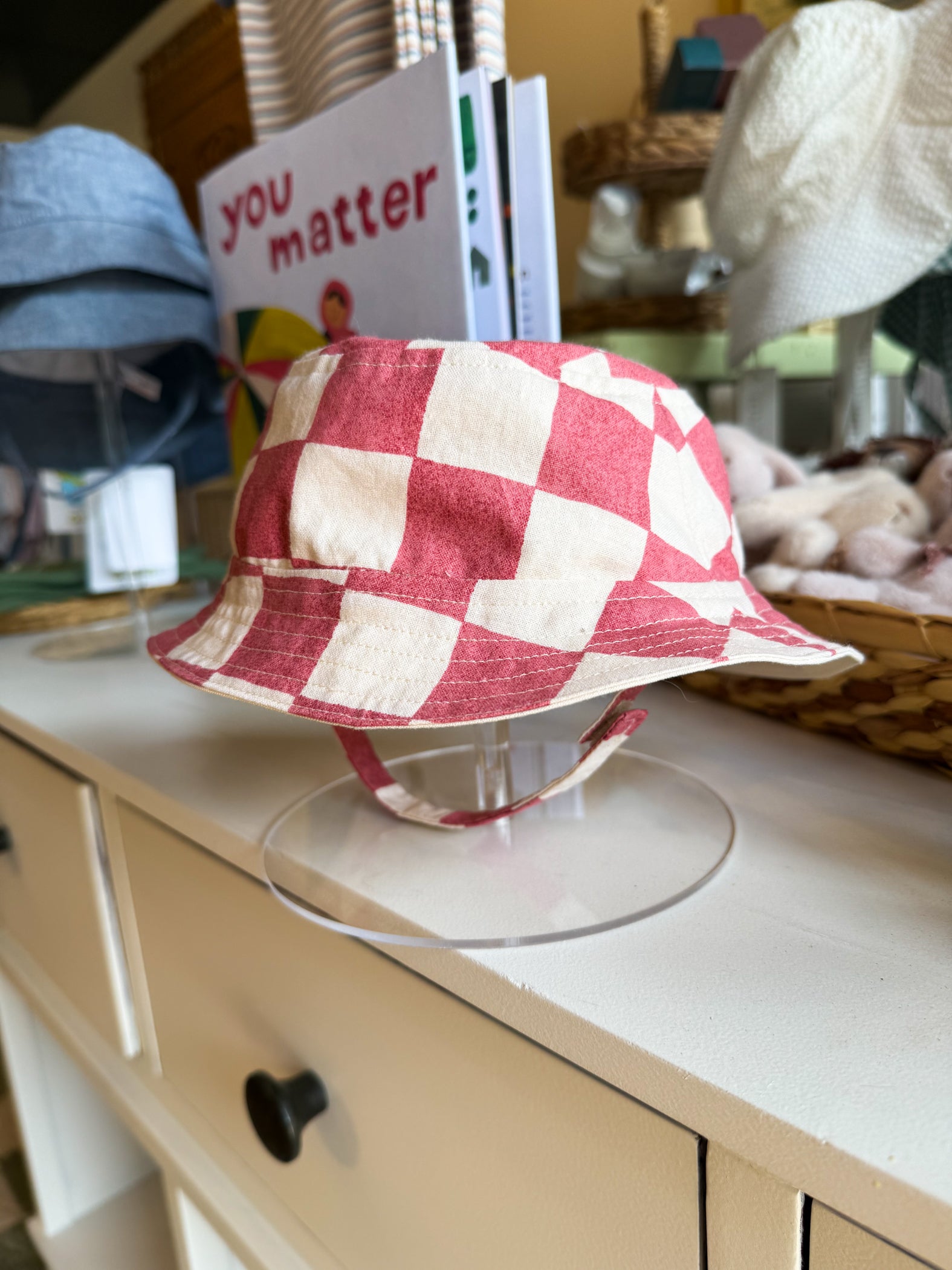 Romper and Hat Set in Brick Check