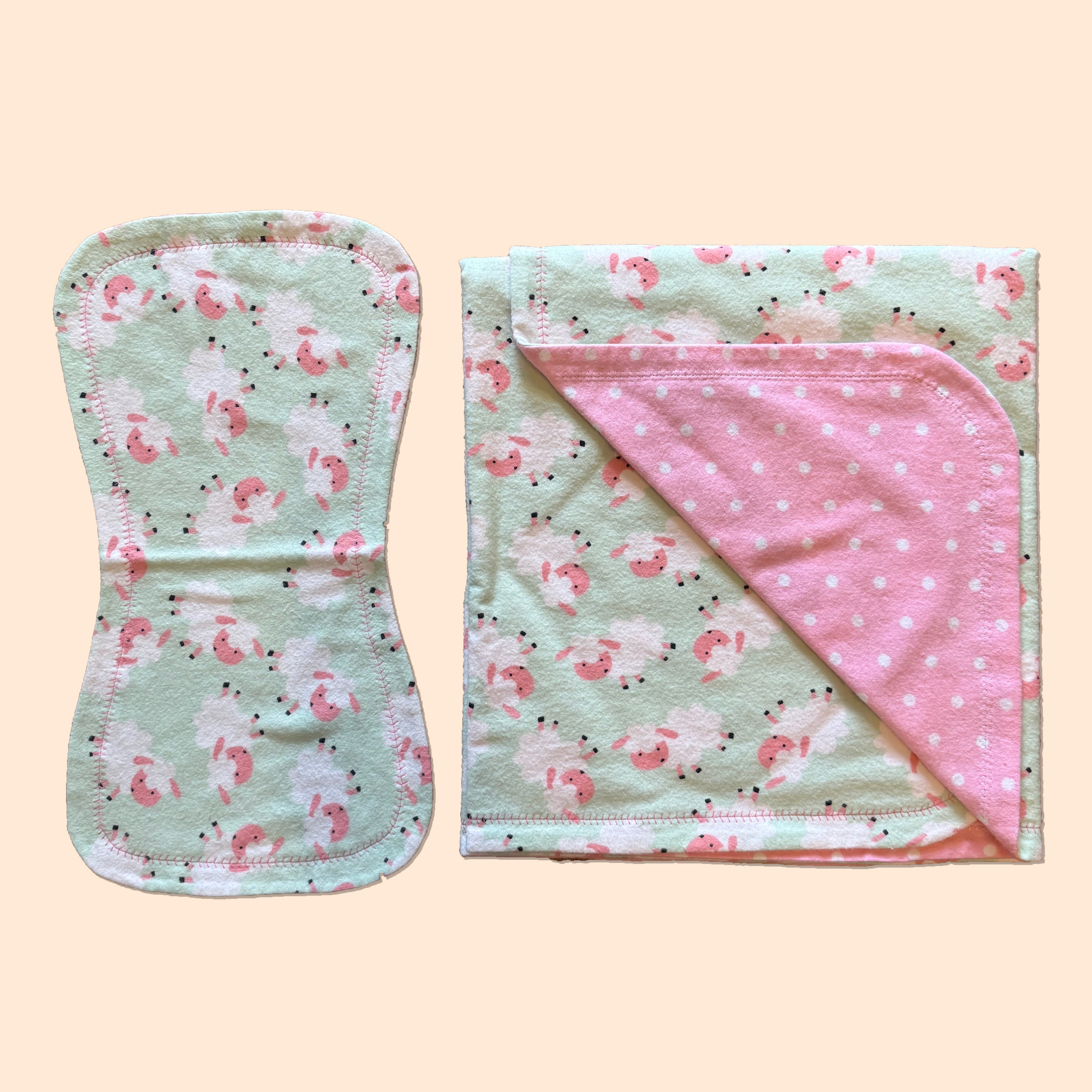 Handmade Flannel Baby Blanket + Burp Cloth Set