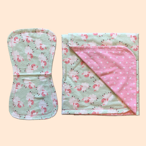 Handmade Flannel Baby Blanket + Burp Cloth Set