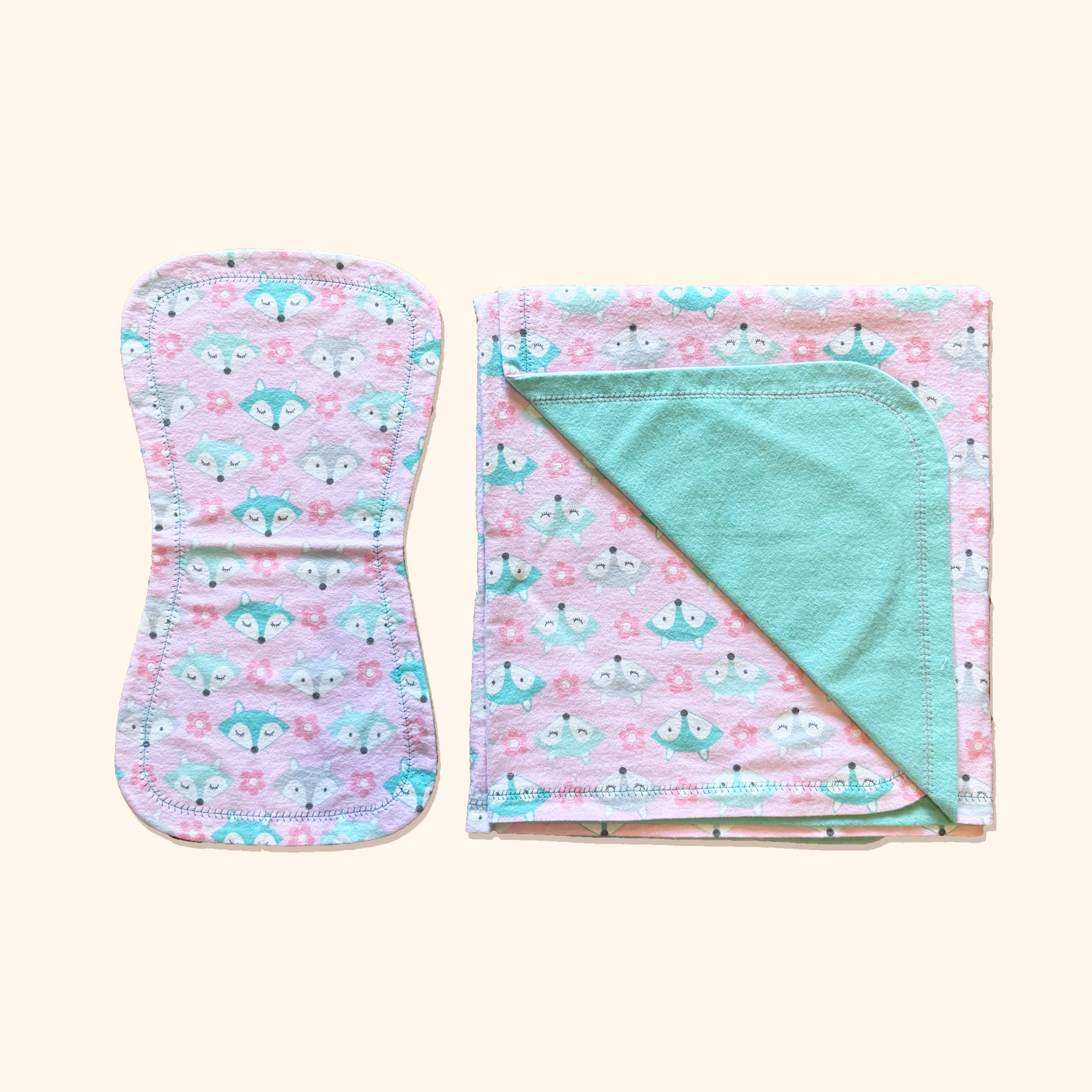 Handmade Flannel Baby Blanket + Burp Cloth Set