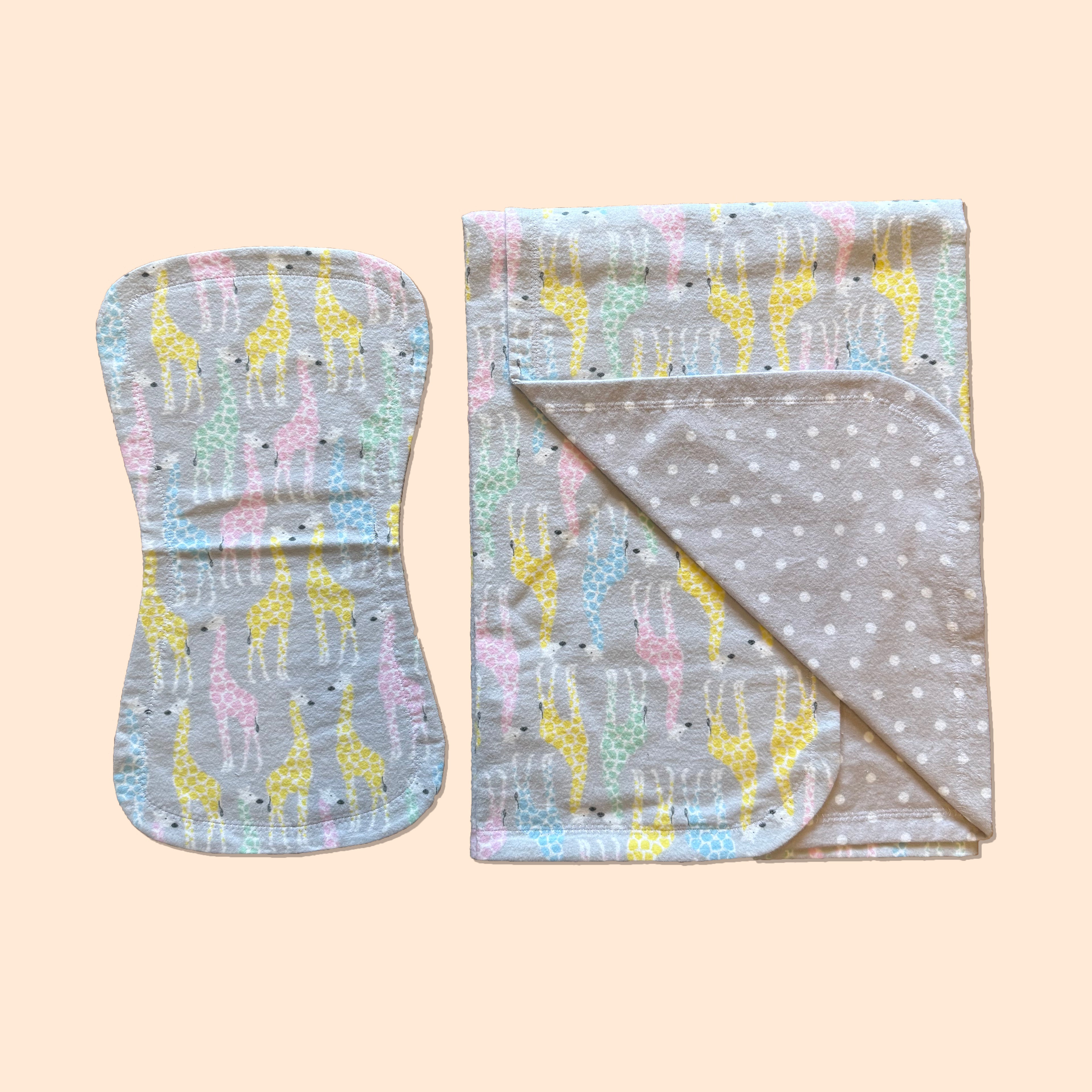 Handmade Flannel Baby Blanket + Burp Cloth Set