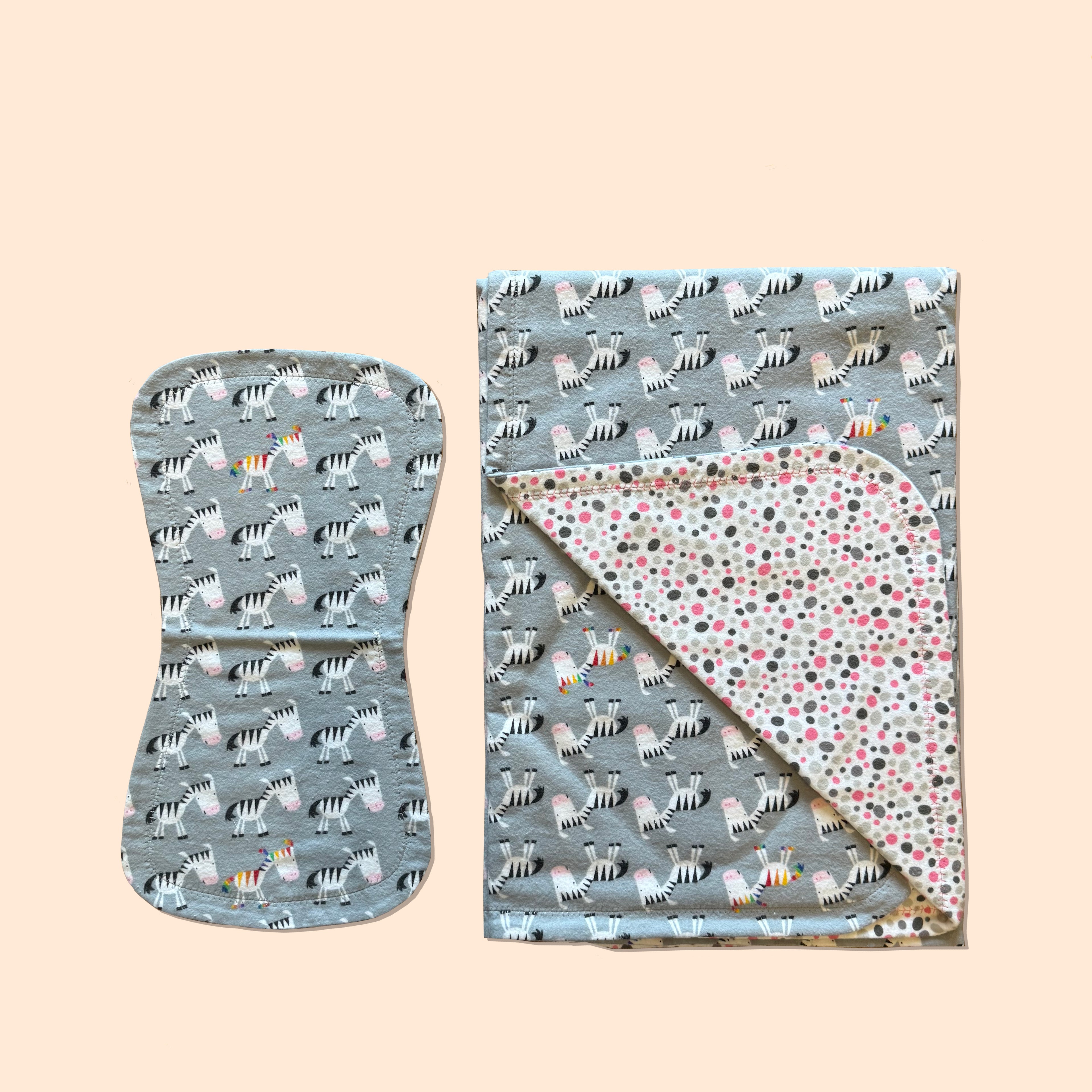 Handmade Flannel Baby Blanket + Burp Cloth Set