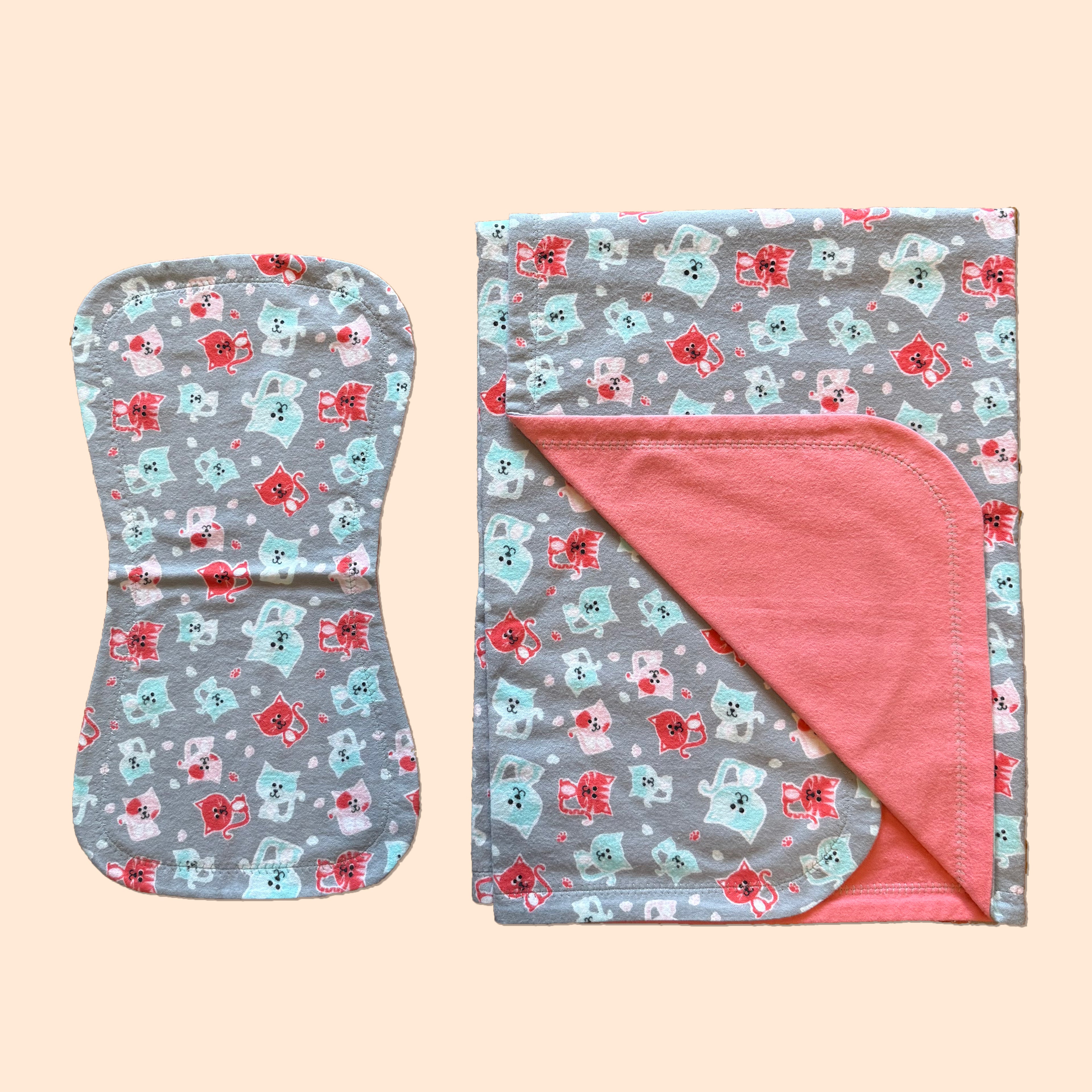 Handmade Flannel Baby Blanket + Burp Cloth Set
