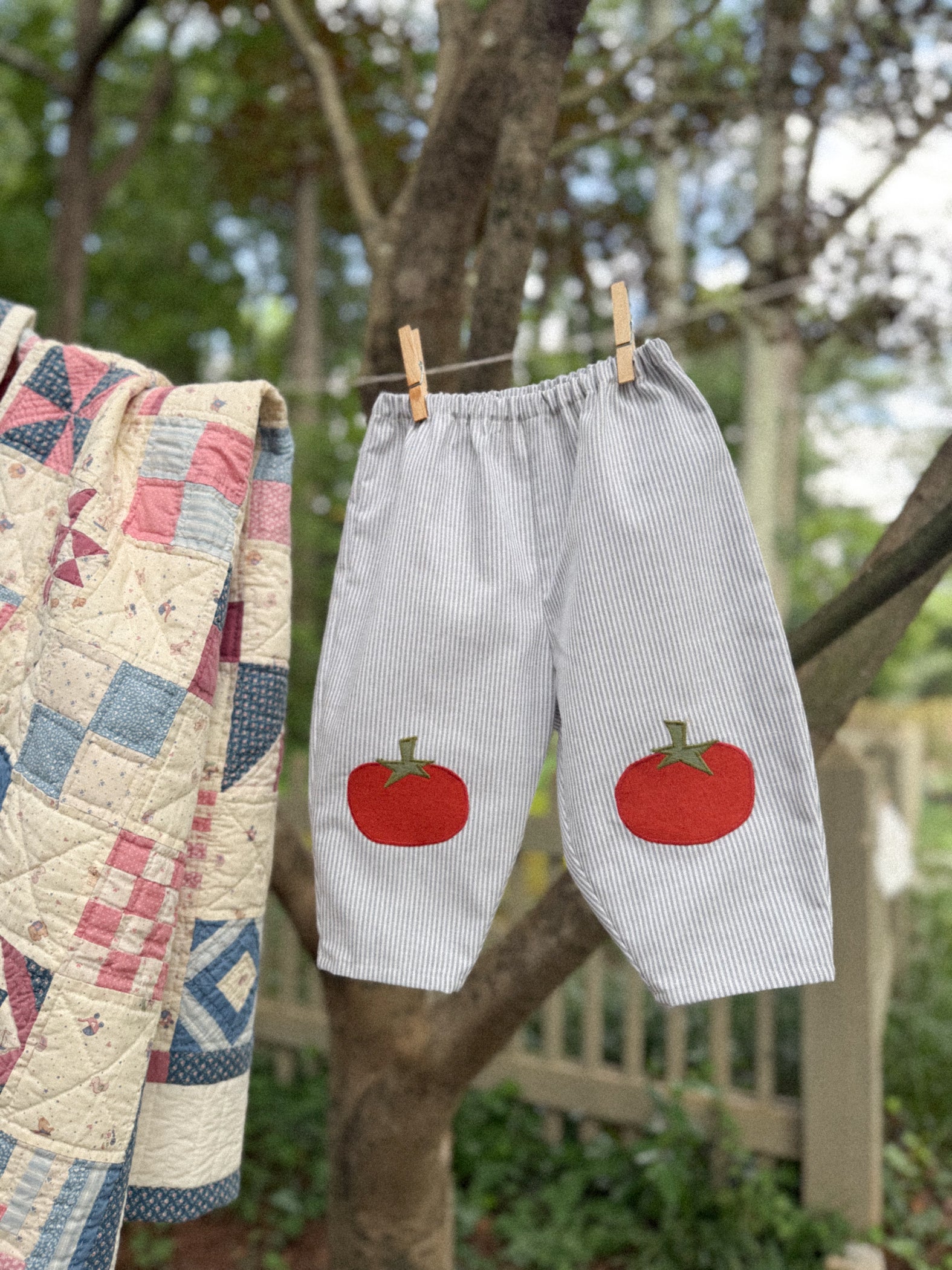 Tomato Patchwork Barrel Leg Baby Pants (9-12 m)