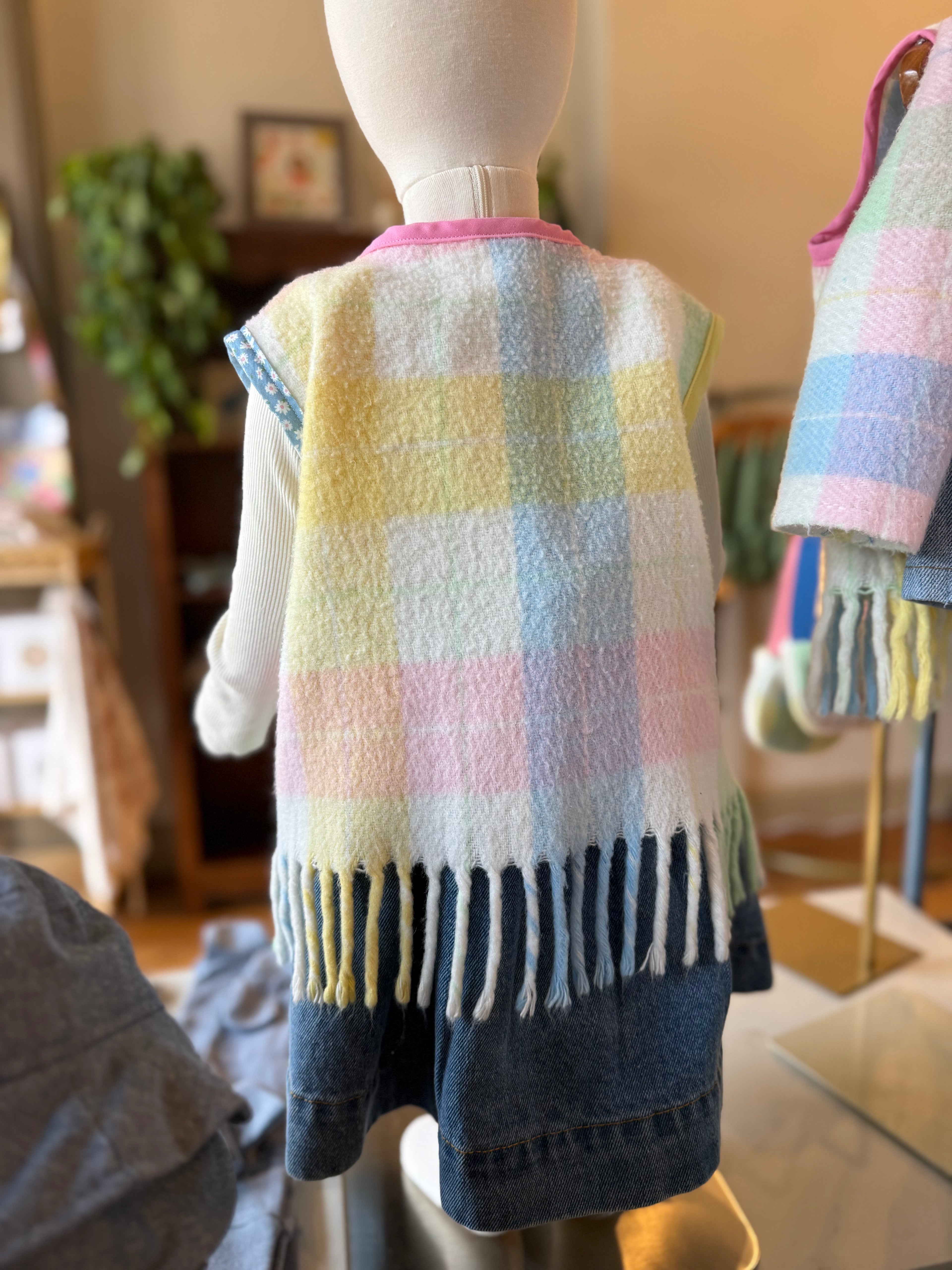 Up-cycled Pastel Plaid Vest (2T)
