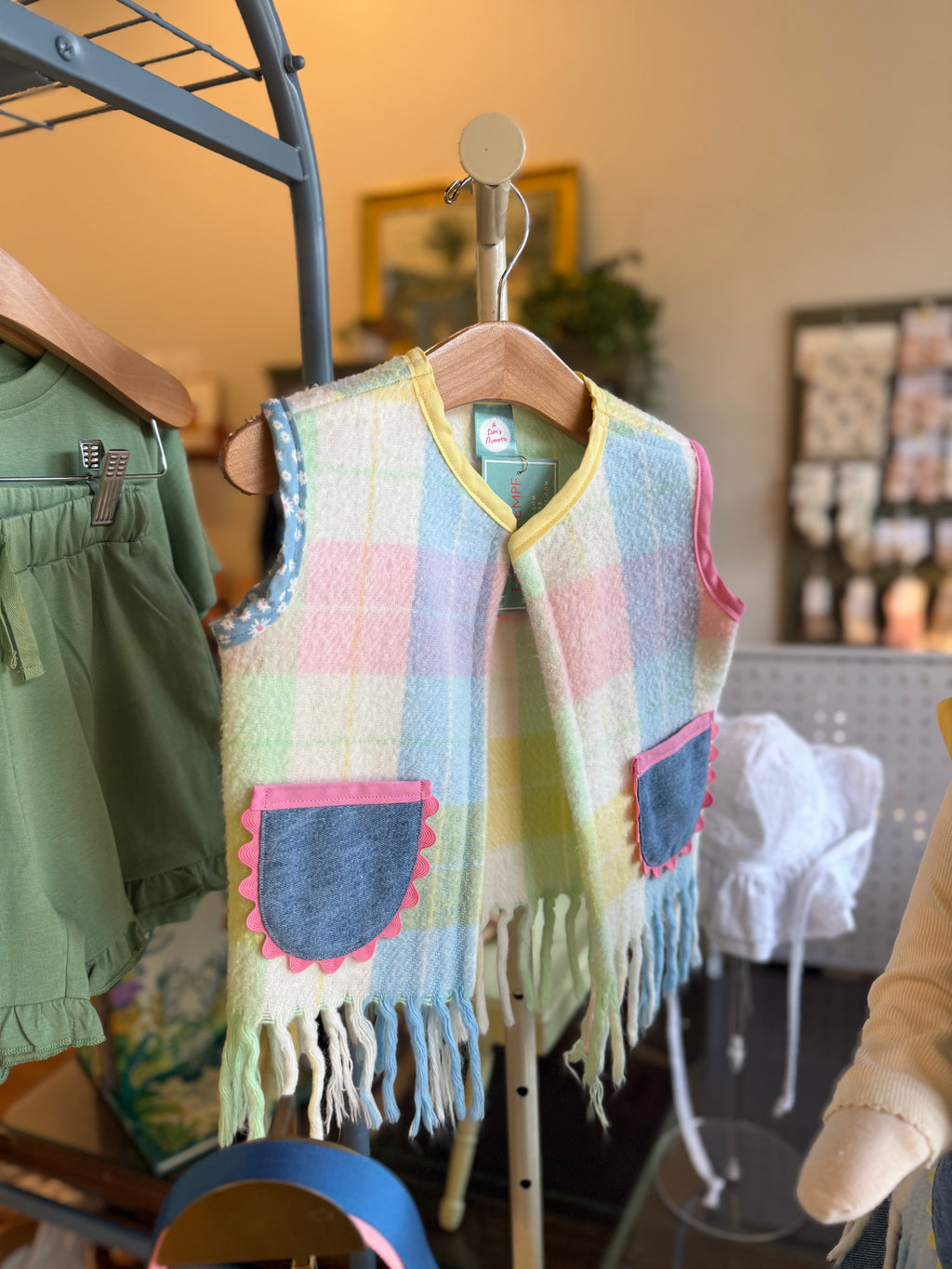 Up-cycled Pastel Plaid Vest (2T)