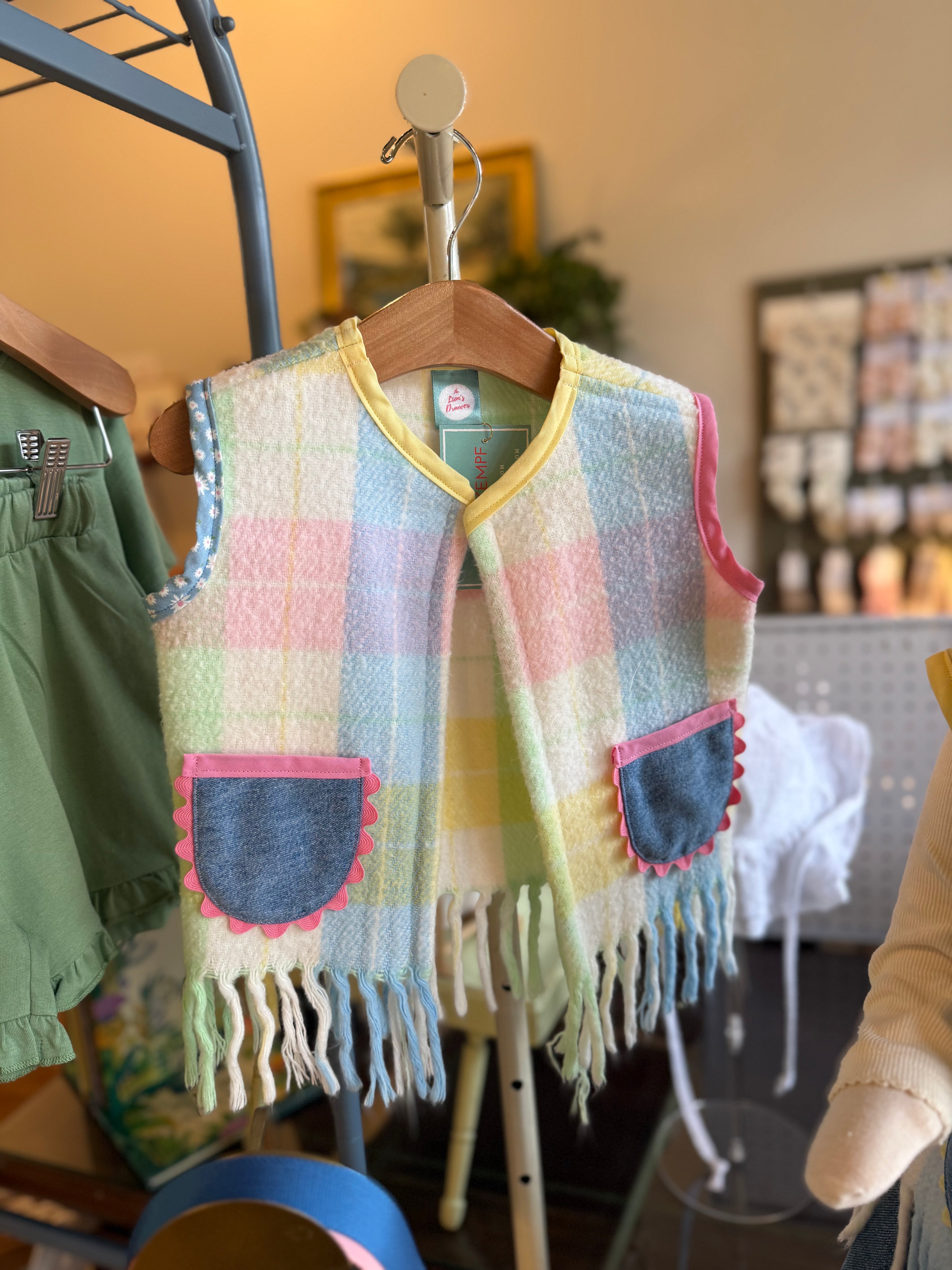 Up-cycled Pastel Plaid Vest (2T)