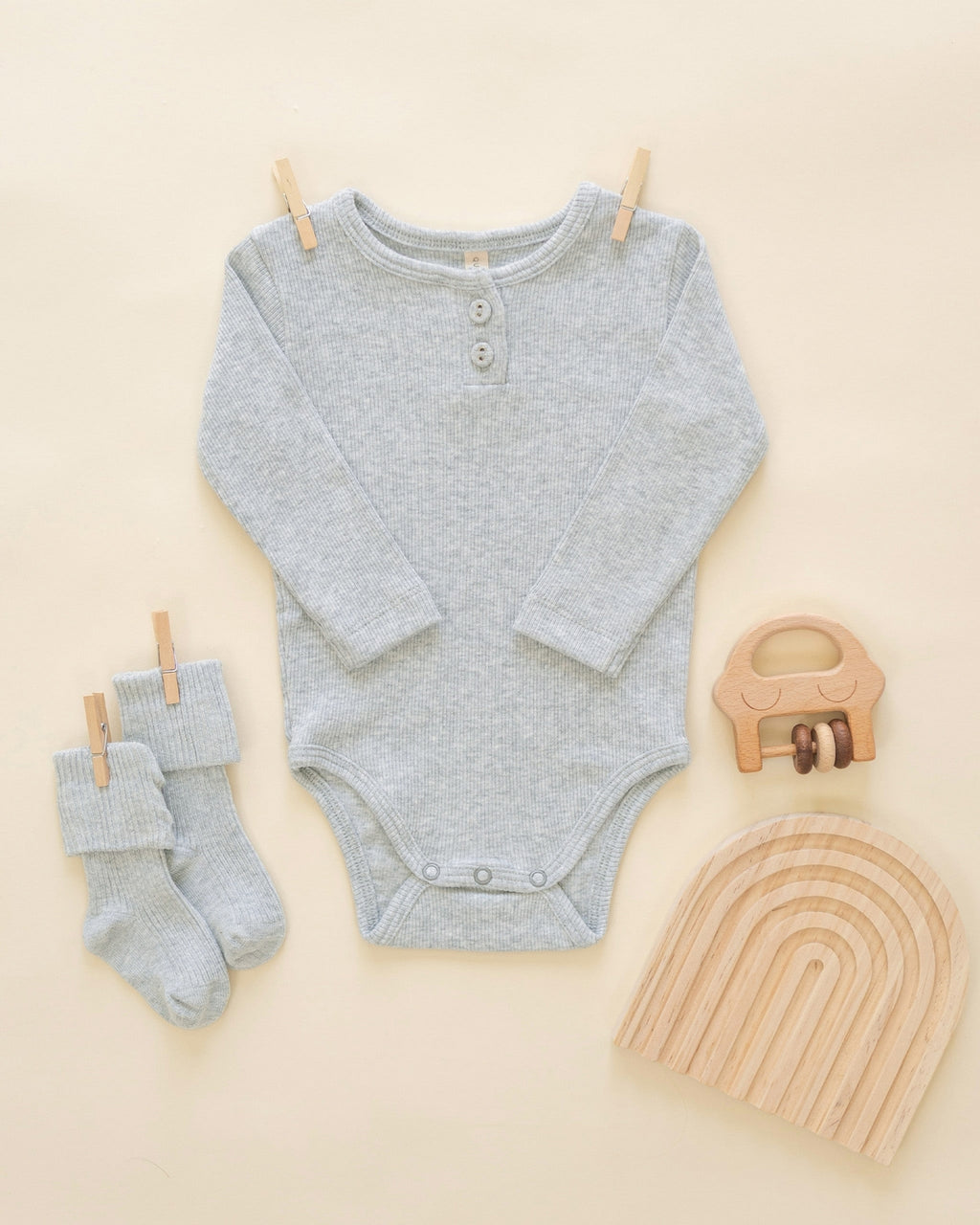 Ribbed Long Sleeve Onesie - Dusty Blue
