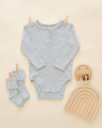 Ribbed Long Sleeve Onesie - Dusty Blue
