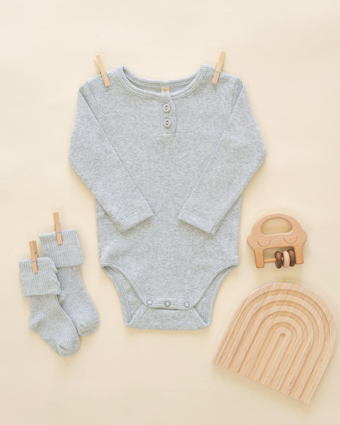 Ribbed Long Sleeve Onesie - Dusty Blue