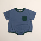 Cory Pocket Romper in Stone Blue
