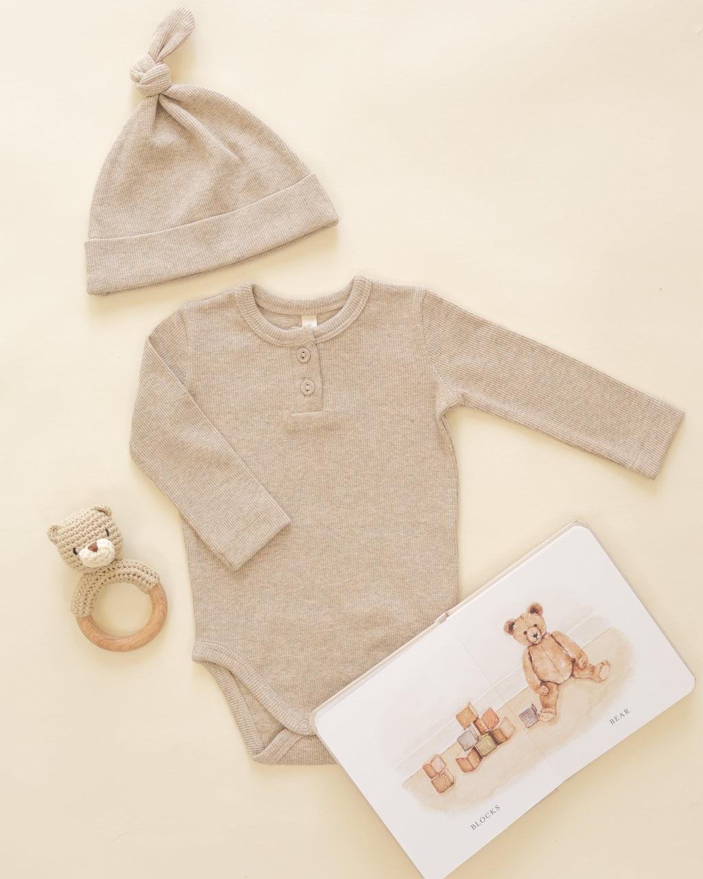 Ribbed Long Sleeve Onesie - Taupe