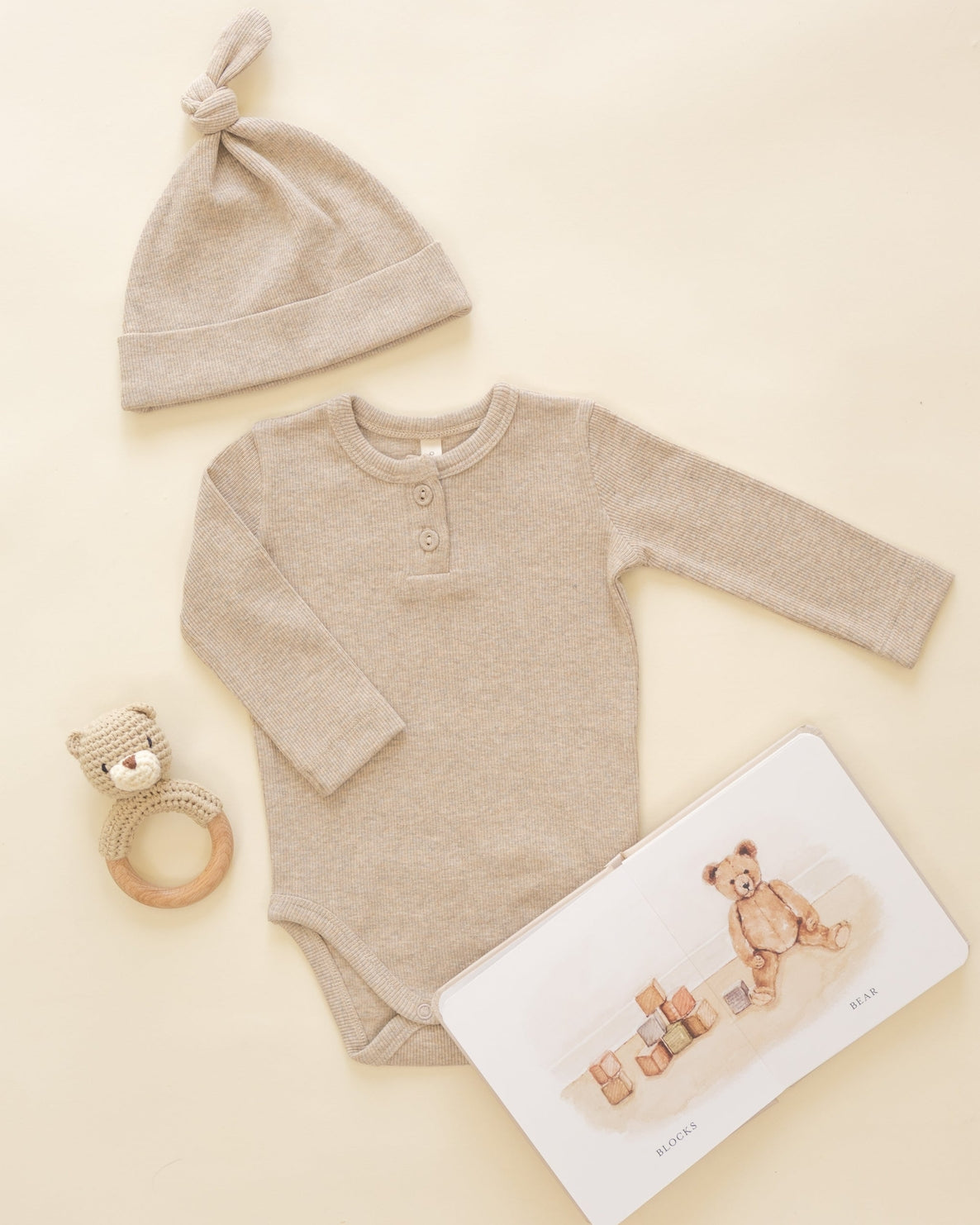 Ribbed Long Sleeve Onesie - Taupe