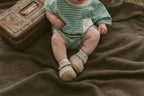 Cory Pocket Romper in Thin Mineral Green Stripe